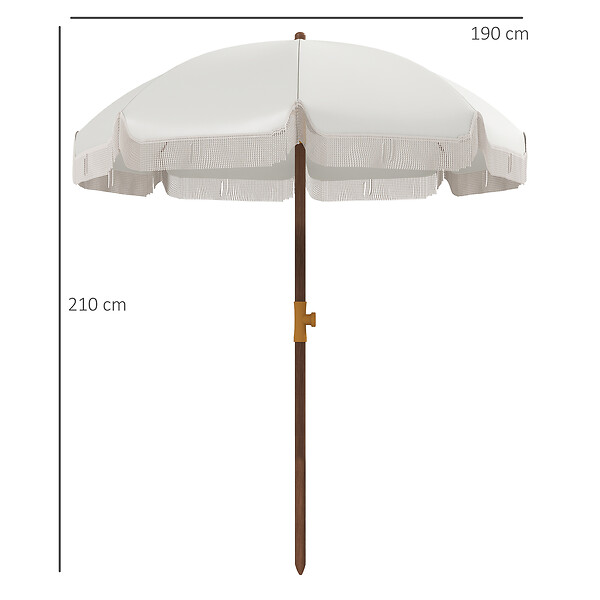 OUTSUNNY - Parasol droit de plage jardin style bohème à franges UV40+ crème - large