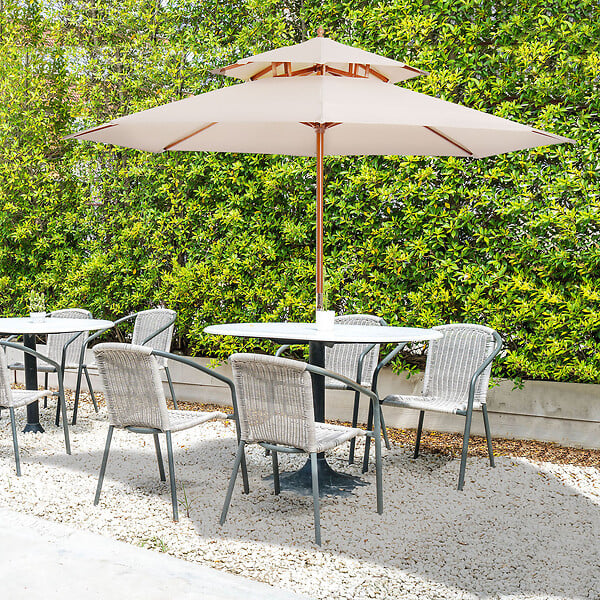 OUTSUNNY - Parasol en bois peuplier droit 2 toits polyester 180 g/m² dia. 2,65 x 2,64H m beige - large