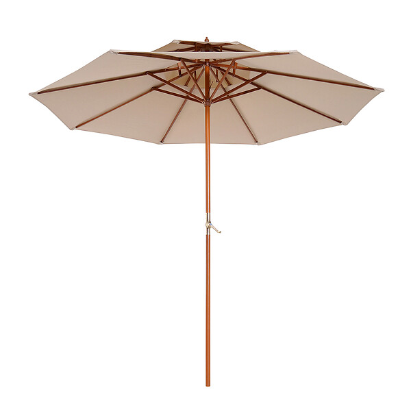 OUTSUNNY - Parasol en bois peuplier droit 2 toits polyester 180 g/m² dia. 2,65 x 2,64H m beige - large
