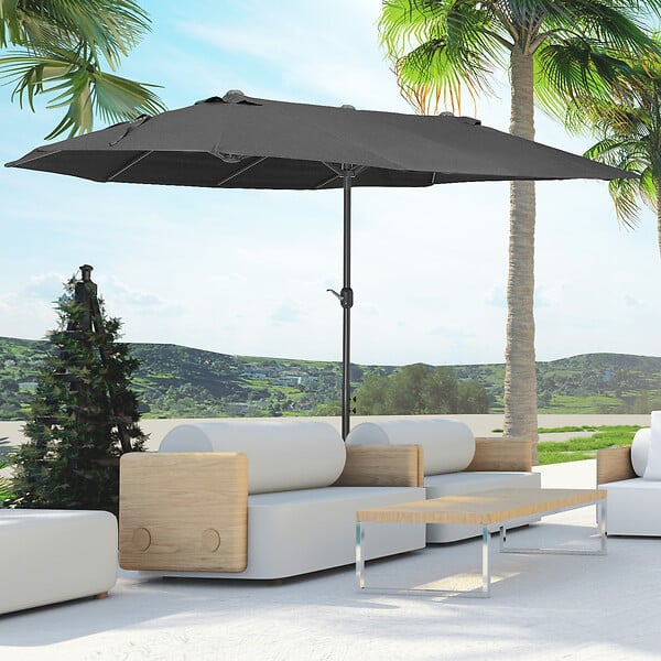 OUTSUNNY - Parasol de jardin XXL parasol grande taille 4,6L x 2,7l x 2,4H m ouverture fermeture manivelle acier polyester haute densité noir - large