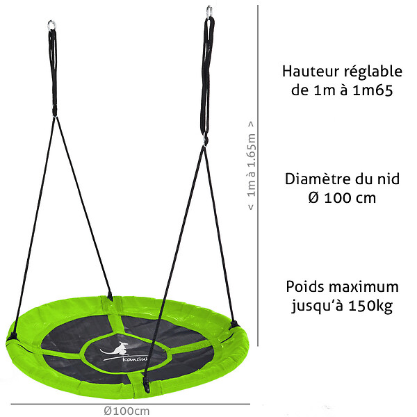 KANGUI - KANGUI Balançoire ronde nid d'oiseau rond Ø100cm - Vert - Charge 150kg maxi - large
