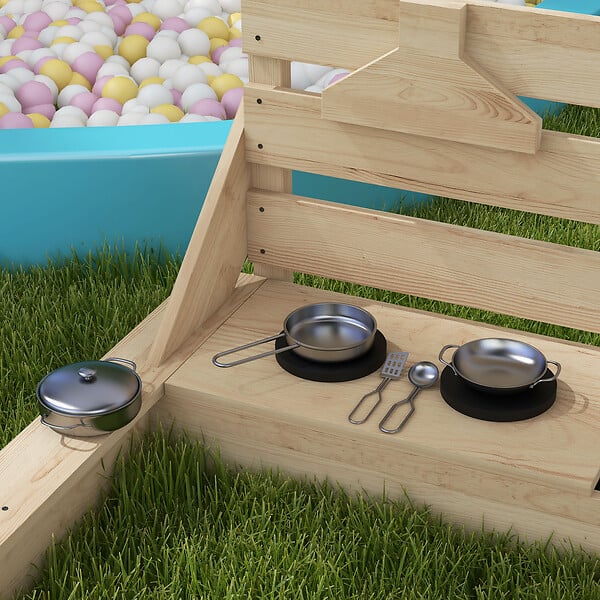 OUTSUNNY - Bac à sable bateau de pirate en bois avec jeu de cuisine et 6 accessoires - large
