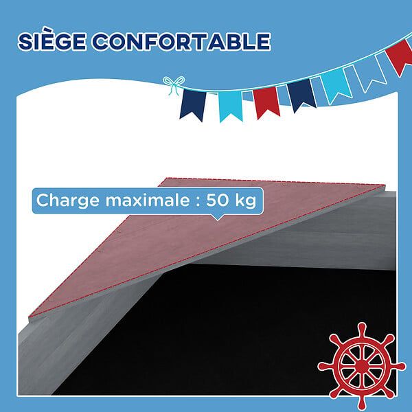 OUTSUNNY - Bac à sable enfant design bateau - dim. 190L x 90l x 138H cm - voile, gouvernail - bois gris - large