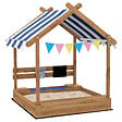 OUTSUNNY - Bac à sable bois forme de maison auvent 2 bacs évier tableau noir fanions - vignette