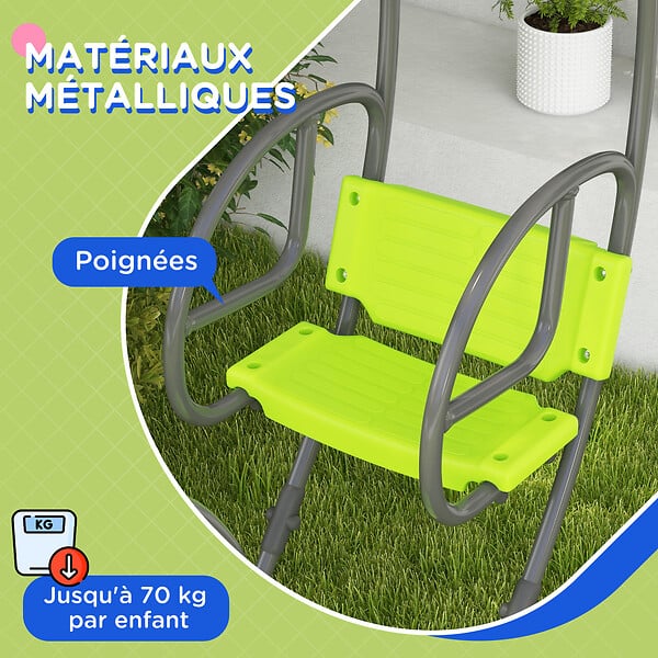 OUTSUNNY - Balançoire agrès face à face enfant 3 à 6 ans - assises, dossiers, repose-pieds - acier gris PE vert - large