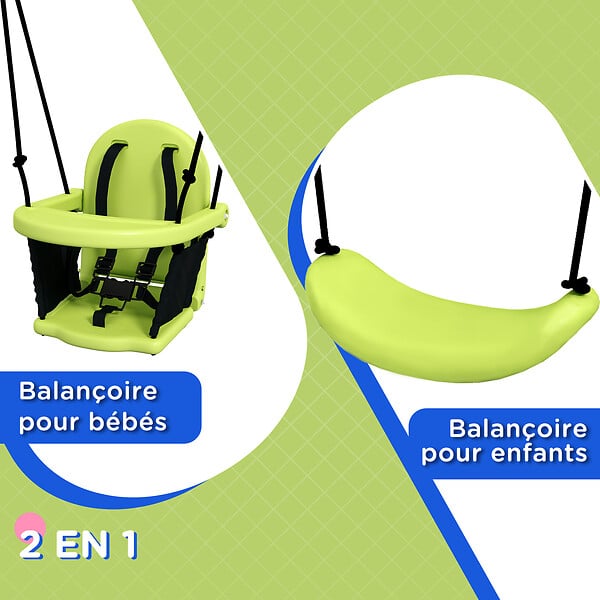 OUTSUNNY - Portique balançoire évolutive - siège haut, accoudoirs, ceinture sécurité 5 points, barre protection - métal époxy gris vert - large