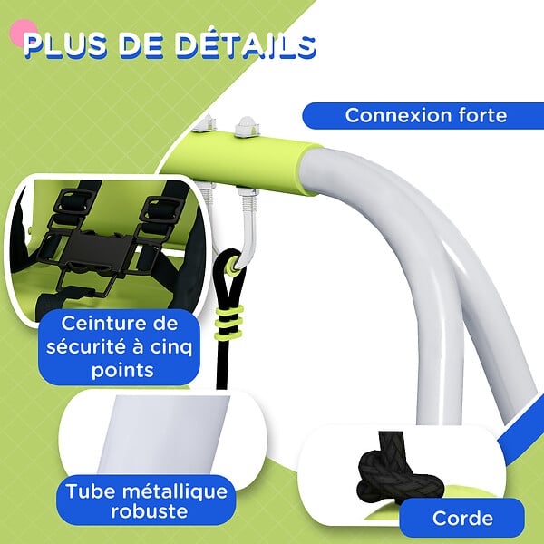 OUTSUNNY - Portique balançoire évolutive - siège haut, accoudoirs, ceinture sécurité 5 points, barre protection - métal époxy gris vert - large