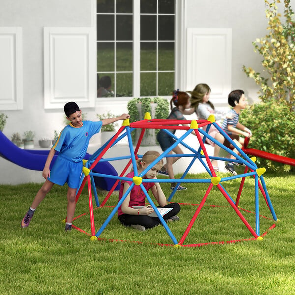 OUTSUNNY - Dôme d'escalade enfant Ø 183 x 90H cm - nombreuses prises - charge max. reco. totale 180 Kg - métal PP multicolore - large