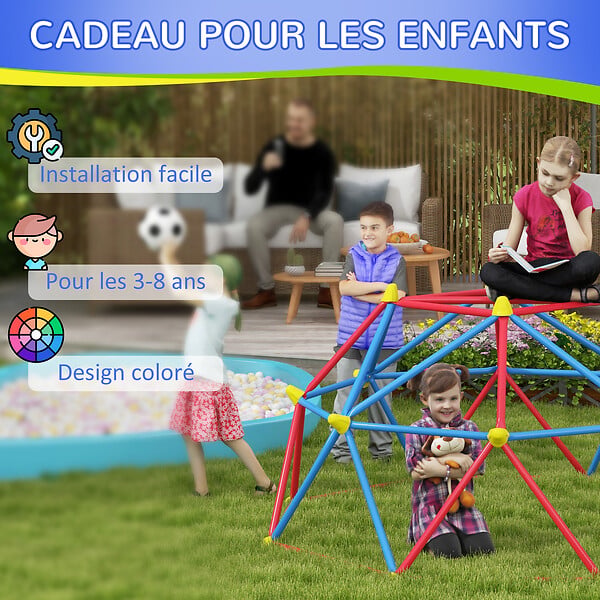 OUTSUNNY - Dôme d'escalade enfant Ø 183 x 90H cm - nombreuses prises - charge max. reco. totale 180 Kg - métal PP multicolore - large