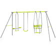 OUTSUNNY - Balançoire 3 agrès portique 2 face à face et balançoire dim. 2,83L x 1,56l x 1,8H m métal époxy PE gris vert - vignette