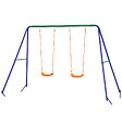 OUTSUNNY - Balançoire 2 agrès portique avec 2 balançoires dim. 2,69L x 1,6l x 1,8H m métal époxy anticorrosion vert bleu PP orange - vignette