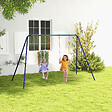 OUTSUNNY - Balançoire 2 agrès portique avec 2 balançoires dim. 2,69L x 1,6l x 1,8H m métal époxy anticorrosion vert bleu PP orange - vignette
