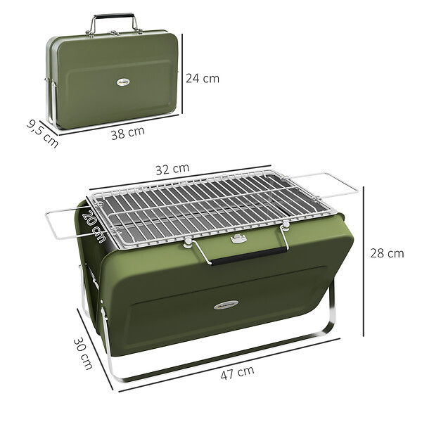 OUTSUNNY - Mini barbecue à charbon portable pliable dim. 47L x 30l x 28H cm vert - large