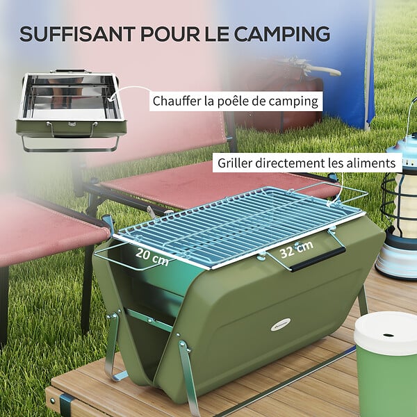 OUTSUNNY - Mini barbecue à charbon portable pliable dim. 47L x 30l x 28H cm vert - large
