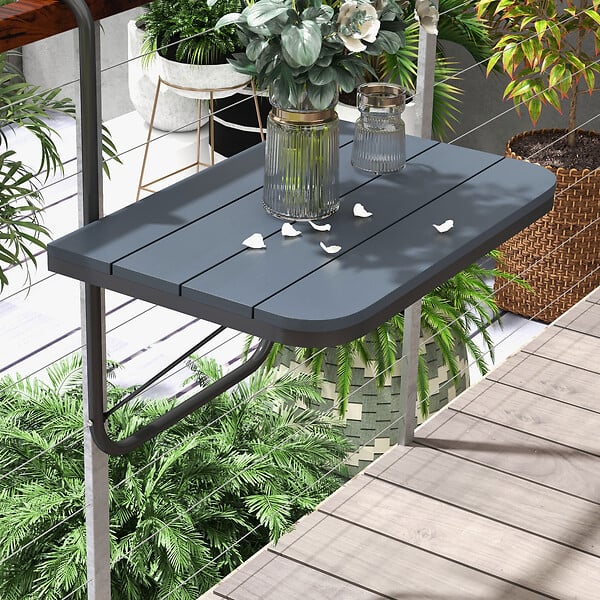 OUTSUNNY - Table suspendue de balcon pliable dim. plateau 60L x 40l cm hauteur réglable 55-64H cm alu plastique noir - large