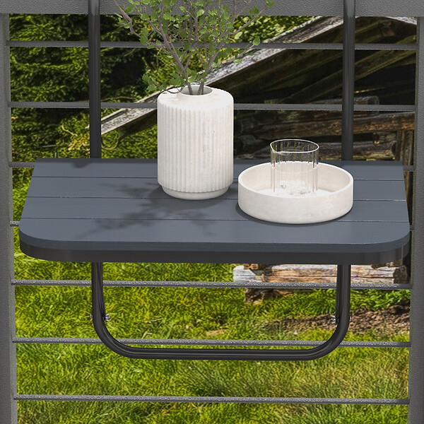 OUTSUNNY - Table suspendue de balcon pliable dim. plateau 60L x 40l cm hauteur réglable 55-64H cm alu plastique noir - large