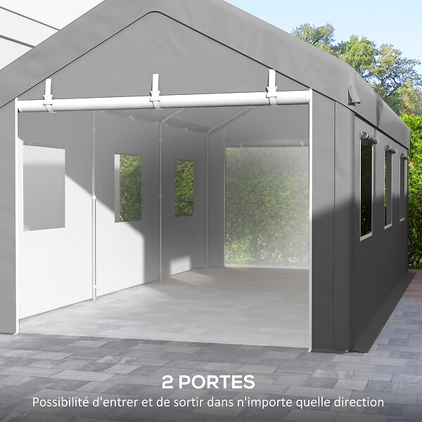 OUTSUNNY - Tente garage carport dim. 6L x 2,95l x 2,78H m acier galvanisé PE haute densité 2 portes 6 fenêtres gris - large