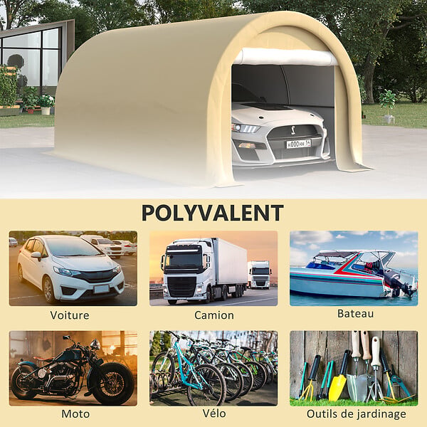 OUTSUNNY - Tente garage carport dim. 5L x 3l x 2,4H m acier galvanisé robuste PE haute densité 190 g/m² imperméable anti-UV beige - large