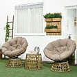 OUTSUNNY - Ensemble salon de jardin 3 pièces - 2 fauteuils papasan, table basse - coussins taupe - résine tressée aspect rotin - vignette