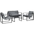 OUTSUNNY - Salon de jardin 4 personnes - 4 pièces, 3 coussins - acier époxy noir polyester gris - vignette