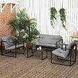 OUTSUNNY - Salon de jardin 4 personnes - 4 pièces, 3 coussins - acier époxy noir polyester gris - vignette