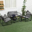 OUTSUNNY - Salon de jardin 4 personnes - 4 pièces, 3 coussins - acier époxy noir polyester gris - vignette