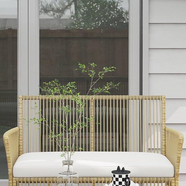 OUTSUNNY - Salon de jardin 4 places 4 pièces style colonial table basse coussins inclus résine tressée filée aspect rotin beige - large