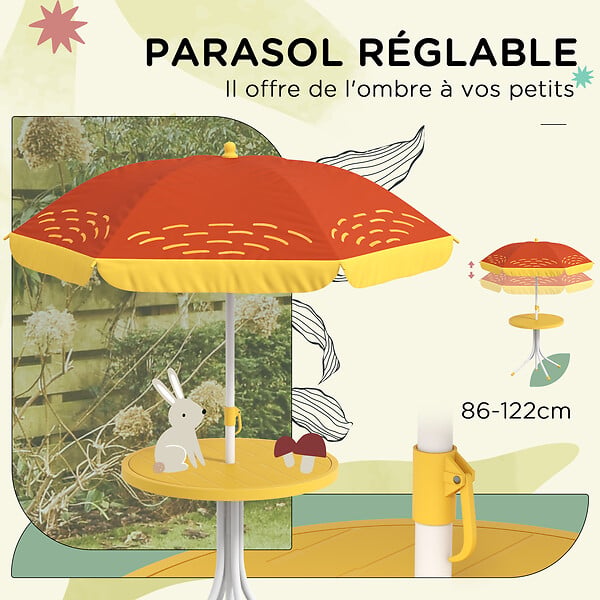 OUTSUNNY - Ensemble salon de jardin enfant 4 pcs design lion - chaises pliables - métal polyester jaune rouge - large
