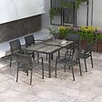OUTSUNNY - Ensemble salon de jardin 6 places 7 pièces avec table à manger acier textilène aspect bois gris - vignette