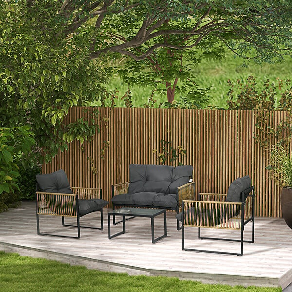 OUTSUNNY - Ensemble salon de jardin  4 places 4 pièces 3 coussins acier résine gris - large