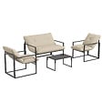 OUTSUNNY - Salon de jardin 4 personnes - 4 pièces, 3 coussins - acier époxy noir polyester beige - vignette