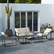 OUTSUNNY - Salon de jardin 4 personnes - 4 pièces, 3 coussins - acier époxy noir polyester beige - vignette