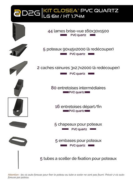 CLOSEA - Kit cloture - Lame 16cm   - PVC Quartz - LG: 6m x H: 1m44 - large