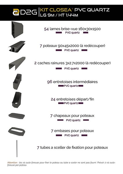 CLOSEA - Kit cloture - Lame 16cm   - PVC Quartz - LG: 9m x H: 1m44 - large