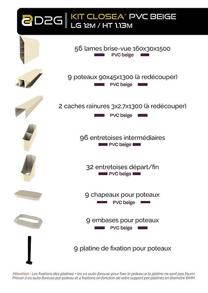 CLOSEA - Kit cloture - Lame 16cm   - PVC Beige - LG: 12m x H: 1m13 - large