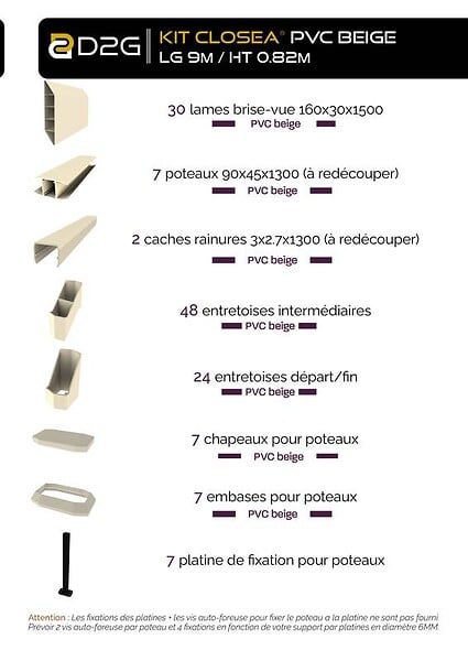 CLOSEA - Kit cloture - Lame 16cm   - PVC Beige - LG: 9m x H: 0m82 - large