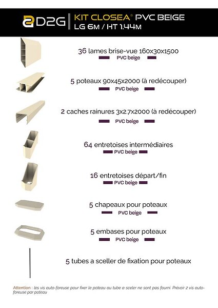 CLOSEA - Kit cloture - Lame 16cm   - PVC Beige - LG: 6m x H: 1m44 - large