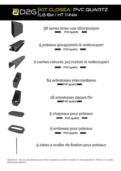 CLOSEA - Kit cloture - Lame 16cm   - PVC Quartz - LG: 6m x H: 1m13 - large
