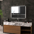 KLEANKIN - Armoire miroir LED de salle de bain - 2 portes, 2 étagères - tactile, lumière réglable - MDF blanc laqué verre - vignette
