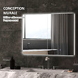 KLEANKIN - Armoire miroir LED de salle de bain - 2 portes, 2 étagères - tactile, lumière réglable - MDF blanc laqué verre - vignette