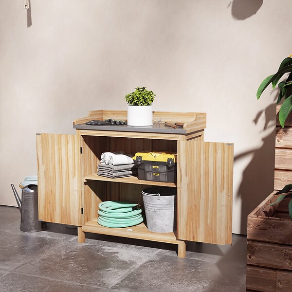 OUTSUNNY - Table de rempotage armoire de jardin 2 en 1 bois sapin acier - large