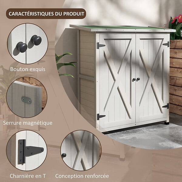 OUTSUNNY - Abri de jardin armoire de jardin sur pied dim. 110L x 55l x 117H cm 2 étagères 2 portes toit bitumé bois sapin pré-huilé gris clair - large