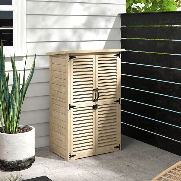 OUTSUNNY - Armoire de jardin abri de jardin 2 portes persiennes 2 étagères toit bitumé bois sapin pré-huilé - large