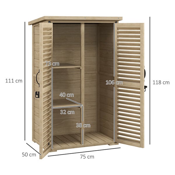 OUTSUNNY - Armoire de jardin abri de jardin 2 portes persiennes 2 étagères toit bitumé bois sapin pré-huilé - large