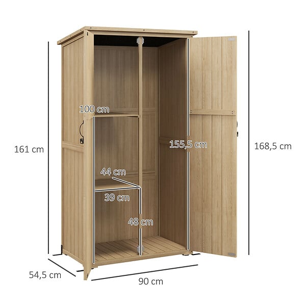 OUTSUNNY - Armoire de jardin abri de jardin 2 portes croisillons 2 étagères toit bitumé bois sapin pré-huilé - large