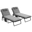 OUTSUNNY - Lot de 2 transats bains de soleil pliables inclinables - tétière, matelas épais - métal tissu gris - vignette
