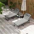 OUTSUNNY - Lot de 2 transats bains de soleil pliables inclinables - tétière, matelas épais - métal tissu gris - vignette