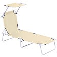 OUTSUNNY - Transat bain de soleil pliable grand confort dossier et pare-soleil réglable multi-positions beige - vignette