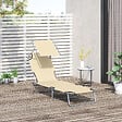 OUTSUNNY - Transat bain de soleil pliable grand confort dossier et pare-soleil réglable multi-positions beige - vignette