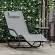 OUTSUNNY - Chaise longue à bascule rocking chair design acier époxy noir textilène gris - vignette